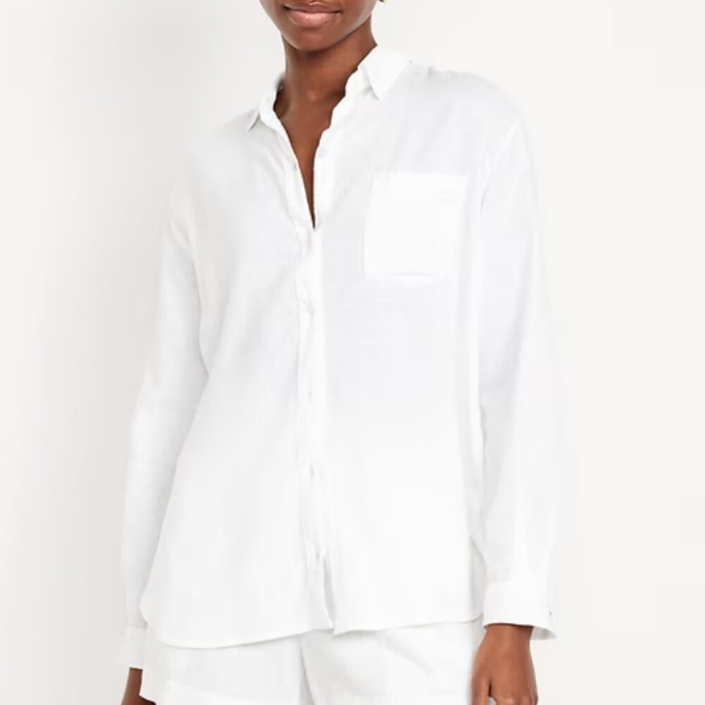 NWT Old Navy Linen-Blend Button-Down Boyfriend Shirt